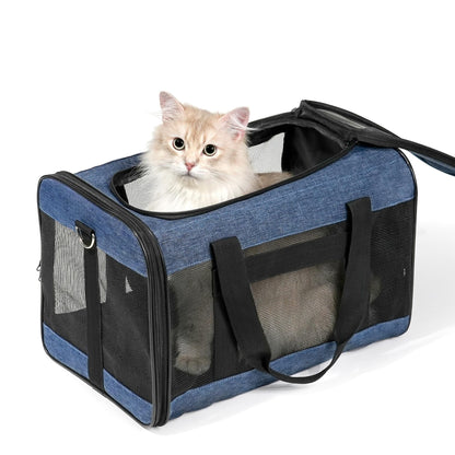 Conlun Cat Carrier Airline Approved Soft-Sided Dog Carrier with Inner Safety Leash Pet Transport Carrier for Small-Medium Cats Puppies up to 15 Lbs Collapsible Travel Kitten Carrier Bag -Blue M