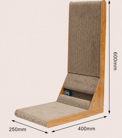 Wood Cat Scratcher - Funny Cat with Corrugated Base (Set)