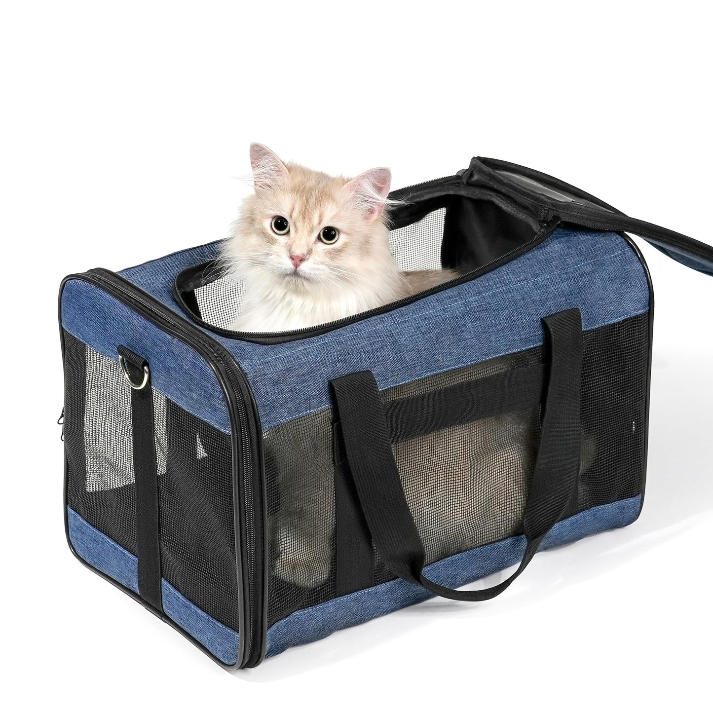 Conlun Cat Carrier Airline Approved Soft-Sided Dog Carrier with Inner Safety Leash Pet Transport Carrier for Small-Medium Cats Puppies up to 15 Lbs Collapsible Travel Kitten Carrier Bag -Blue M